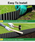 Heavy Duty Galvanized Garden Edge Border 6 Inch By 50 Foot Black Corrugated Lawn Edging being installed with gloves and hammer