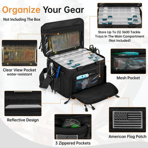 High Capacity Fishing Tackle Bag Holds 6 3600 Tackle Boxes Plus Lures Rigs And Tools Great For Saltwater And Freshwater Durable Construction