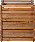 Front view of Green Label Larch Wood Composter With Plug In System, Square 79 Cm Per Side, Solid Wood Garden Bin With 420 L Capacity, FSC Certified.