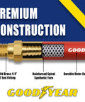Pro Grade 50 Foot 3/8 Inch Variflex Rubber Air Hose With 300 PSI Working Pressure And 1200 PSI Burst, brass 1/4 inch NPT fitting detail