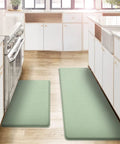 Comfy Anti Fatigue Kitchen Mats Set Of 2 For Standing Long Hours Washable Floor Rugs 17x29 And 17x59 Light Green Non Slip Design