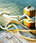 Dock with coiled rope and Beefy Stainless Steel Marine Pulley Kit For Kayaks And Canoes, Heavy Duty Load Bearing Boat Hardware in background
