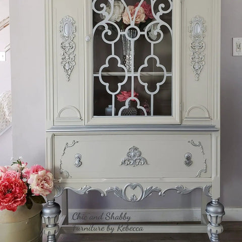 Elegant vintage cabinet finished in Sawmill Gravy Chalk Mineral Furniture Paint 32oz Matte Beige Finish For Diy Projects And Upcycling.