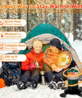 Portable Propane Heater For Camping And Outdoor Spaces in winter setting with rugged base and propane tank beside camping tent