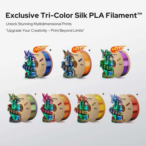 Triple Color Gradient Silk PLA Filament 1.75mm For Ender 3 V2 And More, 1Kg Spool, Red Blue Green with vibrant lithophane dragon models