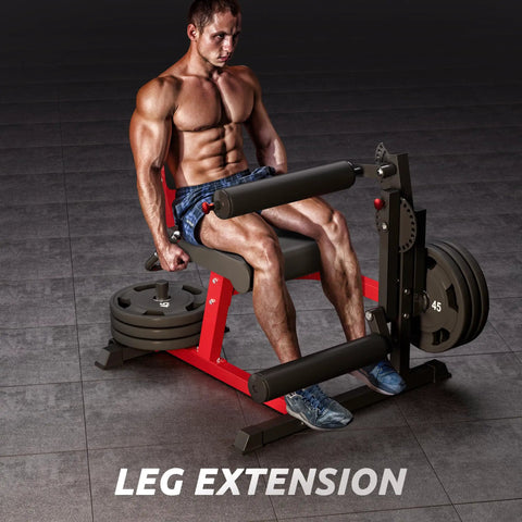 2-In-1 Leg Extension And Curl Machine For Home Gym with user performing leg extension on high-density foam rollers