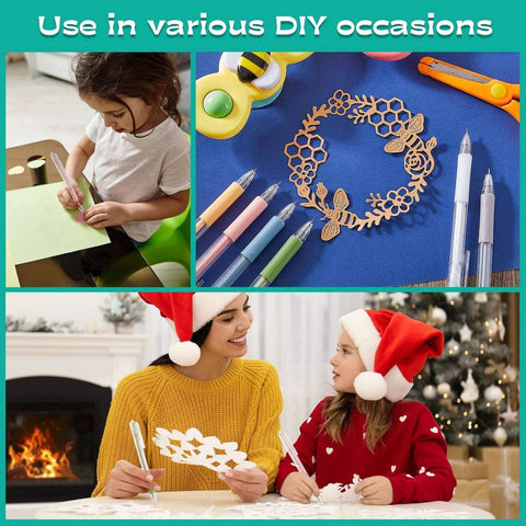 Lanties 6-piece art cutting tools set for DIY paper crafts; pastel knife-pen blades with wreath cutout