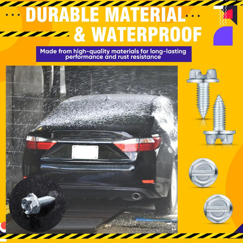 Car being washed, showcasing 100 Pack License Plate Screws 6mm By 16mm Slotted Hex Head Bolts, rustproof for front and rear plates.