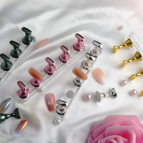 2 Sets Pink Nail Stands For Press On Nails Display With Magnetic Nail Holders on white background