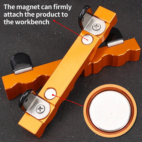 Bike Axle And Spindle Vise Insert With Magnetic Clamp, adjustable for 4-36 mm, showing orange design with strong magnets.