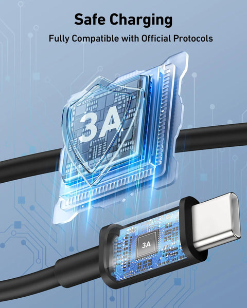 CarPlay USB A To USB C Cable For iPhone 17 Series 17 Pro 17 Pro Max 16 15 Pro Plus iPad And Android Devices 3FT 2 Pack Fast Charge Car Charger Cord showcasing 3A fast charging and compatibility features with a circuit board design.