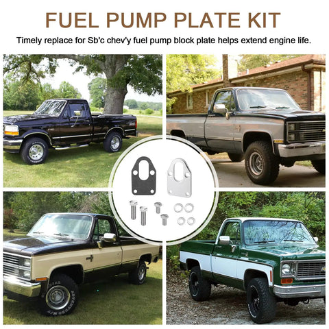 Chrome Fuel Pump Mounting Plate With Bolts For Small Block Chevy SBC Engines, Block Off Plate With Mounting Plate Gasket, Fits 265 283 302 305 327 350 383 400 SBC, Plug And Play Install, No Brainer Upgrade, Durable Steel Construction on classic Chevy trucks