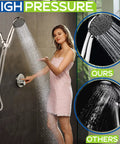 High Pressure Shower Head With Handheld And 70 Inch Stainless Steel Hose in use compared to different models in infographic