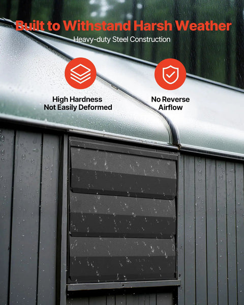 10 Inch Wall Mounted Exhaust Fan With Variable Speed And Temperature Humidity Controller 1000 CFM Automatic Shutter visible in rain