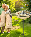 Extra Large Solar Powered Bird Bath With Fountain Kit For Your Backyard 1.67 Gallon Capacity 5 Prong Stake Design