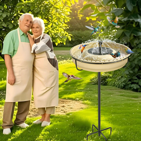 Extra Large Solar Powered Bird Bath With Fountain Kit For Your Backyard 1.67 Gallon Capacity 5 Prong Stake Design