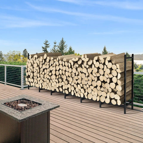 8Ft Firewood Rack With Cover For Outdoor Wood Storage Heavy Duty Beefy Steel Construction on deck holding logs