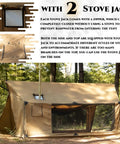 Hammock Ready Hot Tent With Stove Jack And Double Sided Mesh Windows for all season camping, showing stove jack and mesh window