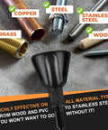 Built Tough Three Sixteenths To One Inch External Chamfer Tool With Rock Solid Tungsten Carbide Blade among steel, copper, and brass bolts.