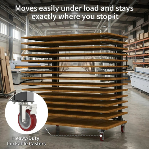 Built Tough 15 Tier Paint Drying Rack For Cabinet Doors And Wood Panels Heavy Duty Steel Rack with heavy-duty lockable casters.