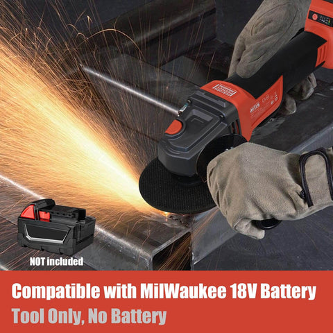 18V Cordless Angle Grinder With Brushless Motor cutting metal, sparks flying, tool only, Milwaukee M18 battery compatible