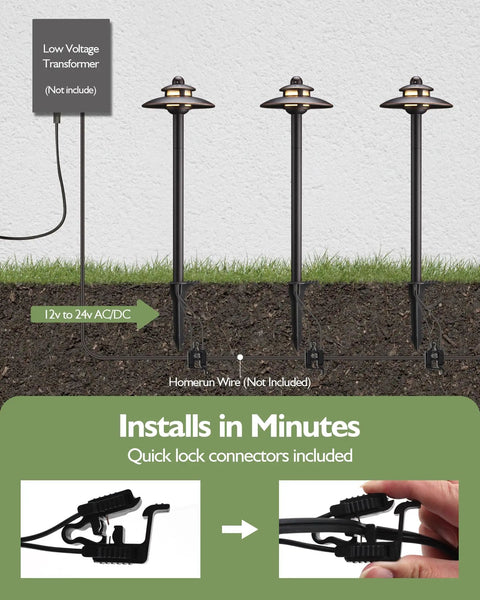 3CCT Low Voltage Landscape Path Lights With Adjustable 2700K 3000K 4000K Color Temps 12V 3.87W installation illustration
