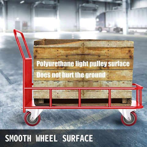 Beefy Heavy Duty Scaffolding Wheels Set Of 4 8 Inch Red Polyurethane Casters With Brakes on a red cart with wooden pallet