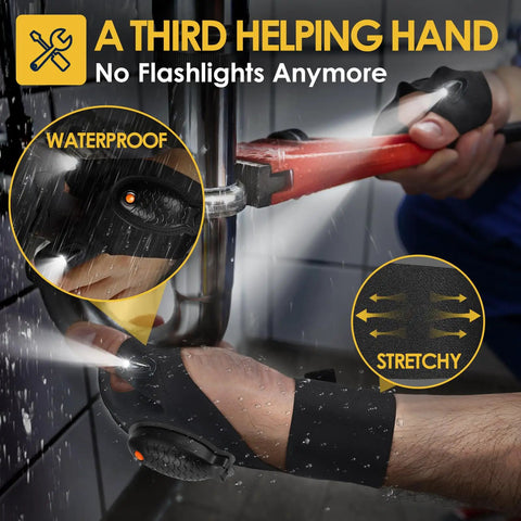 Person using Rechargeable LED Flashlight Gloves For Men And DIY Crew, Waterproof Lighted Hand Gear for plumbing repair