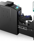 Grab That Biometric Slider Safe With Four Fast Unlocks, wall mountable vault with firearm securely stored inside.