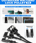 Upgraded Single Outrigger Rigging Kit All In One No Fuss With 400Lb Mono Line Release Clips Pulley Snap Swivels Crimps Ball Stops And Rings For Outrigger Setup, black V3 pulley