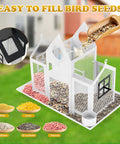 Outdoor Solar Powered Bird Feeder For Cardinals Large White Hanging Metal Wild Bird Feeder With Squirrel Proof Design