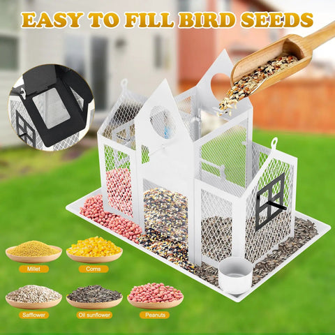 Outdoor Solar Powered Bird Feeder For Cardinals Large White Hanging Metal Wild Bird Feeder With Squirrel Proof Design
