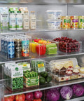 Kick Clutter To The Curb With These 8 Pack Freezer Organizer Bins Featuring Reinforced Handles And Thickened Food Grade Plastic For Fridge Pantry Storage That Really Keeps Your Kitchen Game Strong, holding drinks and food in a fridge.