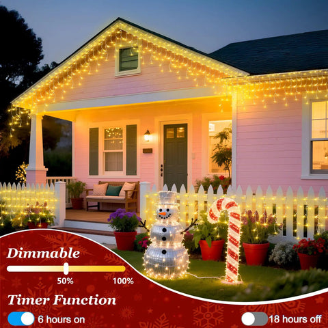 1620 LED 164ft Outdoor Christmas Lights Diamond Inspired Faceted Curtain String Lights With 360 Drops on house eaves