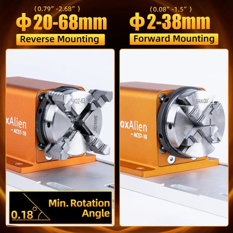 4th Axis Rotary Module For Masuter 3S Xe Ultra Xe Pro CNC Router With Nema23 Closed Loop Stepper And Ten To One Reduction Gearbox For Cylindrical Wood And Metal Engraving Ac57 10, showing forward and reverse mounting options.