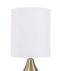 Droplet Table Lamp In Antique Brass Finish With Tall White Drum Shade Dope Modern Living Room Accent Light 29 Inch Tall 12 Inch Wide