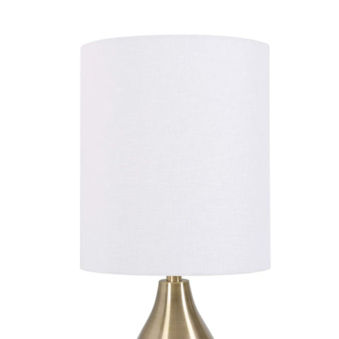 Droplet Table Lamp In Antique Brass Finish With Tall White Drum Shade Dope Modern Living Room Accent Light 29 Inch Tall 12 Inch Wide