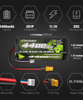 3S LiPo Battery 4400mAh 11.1V 35C with XT60 connector and dimensions shown
