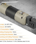 Heavy Duty Pneumatic Sheet Metal Punch Tool Kit With US Connector, straight type air puncher, visible key features and specifications.