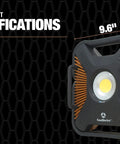 Specifications of 2000 Lumen LED Rechargeable Work Light With USB Power Outlet, Weatherproof IP67, shown with dimensions