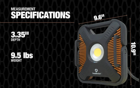 Specifications of 2000 Lumen LED Rechargeable Work Light With USB Power Outlet, Weatherproof IP67, shown with dimensions
