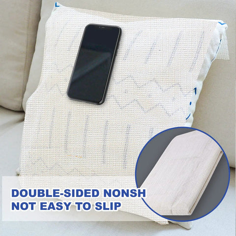Heavy Duty Queen Mattress Gripper Pad With Dual Sided Nonslip Rubber Base To Keep Your Bed Locked Tight And Put An End To That Pesky Bed Frame Slide Every Night on a cushion.