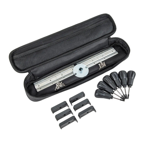 Adjustable Modular Door Hinge Router Jig For Timber Doors Fits Six Foot Eight Height with tools in zip case and aluminum rail design