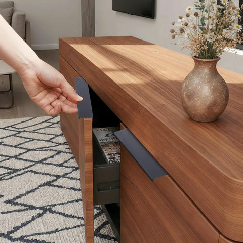 Installing 30 Pack Matte Black Aluminum Cabinet Handles 5.9 Inch Flat Back Hidden Back Mount Finger Pulls on dresser drawer