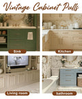 Antique Brass Cabinet Pulls Set For Retro Vibe 10 Pack 6.3 Inch Long 3.78 Inch Hole Center Drawer Handles in various home settings