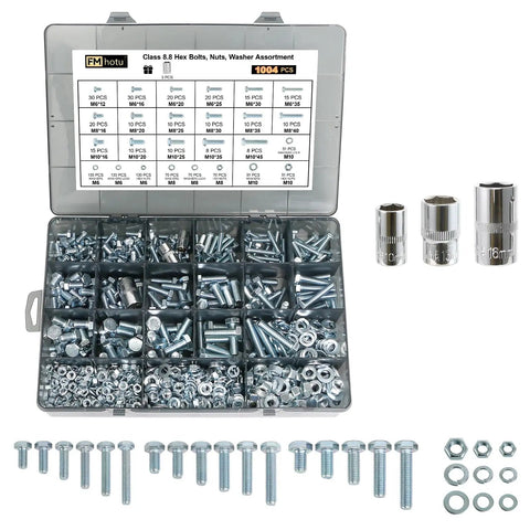 Pro Grade 1004 Piece Heavy Duty Bolt And Nut Set With M6 M8 M10 Bolts Flange Nuts Washers And Spring Washers Zinc Plated
