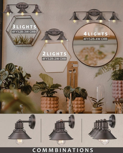 Industrial 3 Light Vanity Light In Oil Rubbed Bronze For Bathroom Wall Sconce On Wall Display With Plants