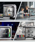 Durable 3D Printer Enclosure With Integrated Ventilation Kit for efficient smoke and dust control, shown in various home settings.