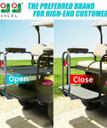 Universal Golf Cart Rear Seat Grab Bar Built Damn Tough For Yamaha Ezgo Club Car, shown open and closed, heavy duty design.