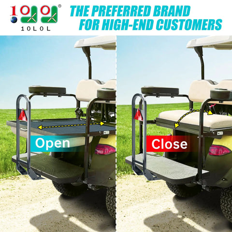 Universal Golf Cart Rear Seat Grab Bar Built Damn Tough For Yamaha Ezgo Club Car, shown open and closed, heavy duty design.